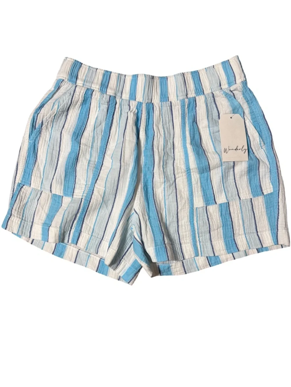 Wonderly Blue White Stripe Casual Shorts Pockets Cotton Size 30